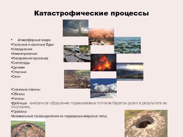 Катастрофические процессы • Атмосферные вихри • Пыльные и соляные бури • Наводнения • Землетрясения
