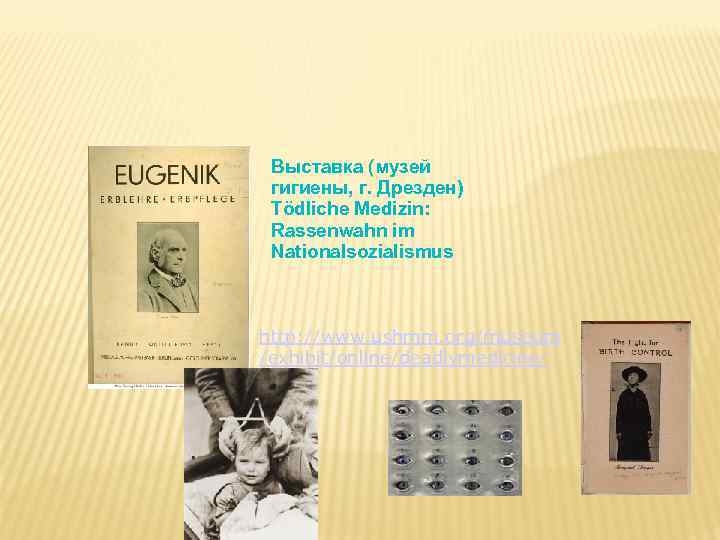 Выставка (музей гигиены, г. Дрезден) Tödliche Medizin: Rassenwahn im Nationalsozialismus http: //www. ushmm. org/museum