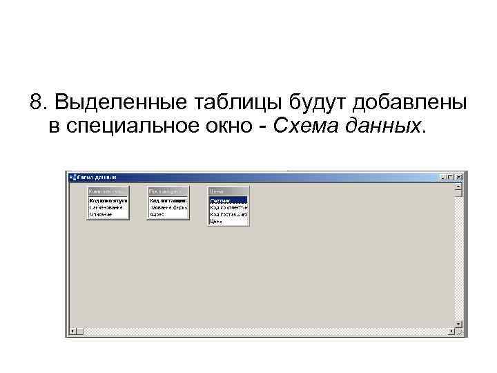 8. Выделенные таблицы будут добавлены в специальное окно - Схема данных. 
