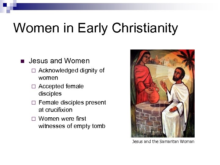 Women in Early Christianity n Jesus and Women Acknowledged dignity of women ¨ Accepted