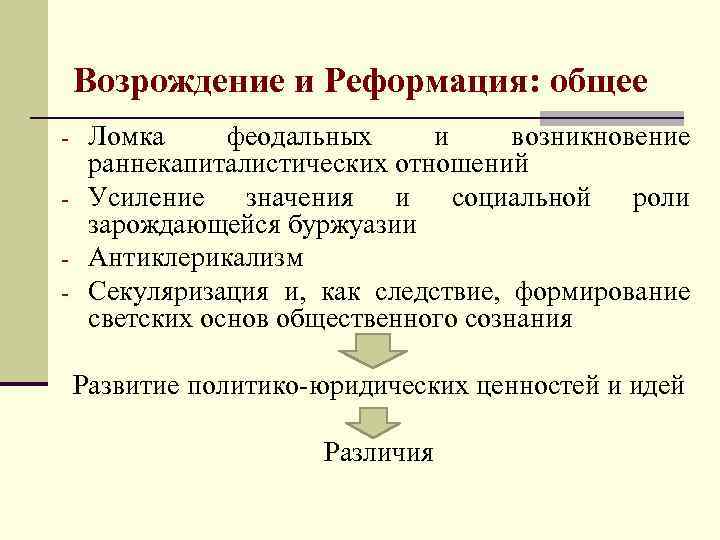 Возрождение и Реформация: общее Ломка феодальных и возникновение раннекапиталистических отношений - Усиление значения и