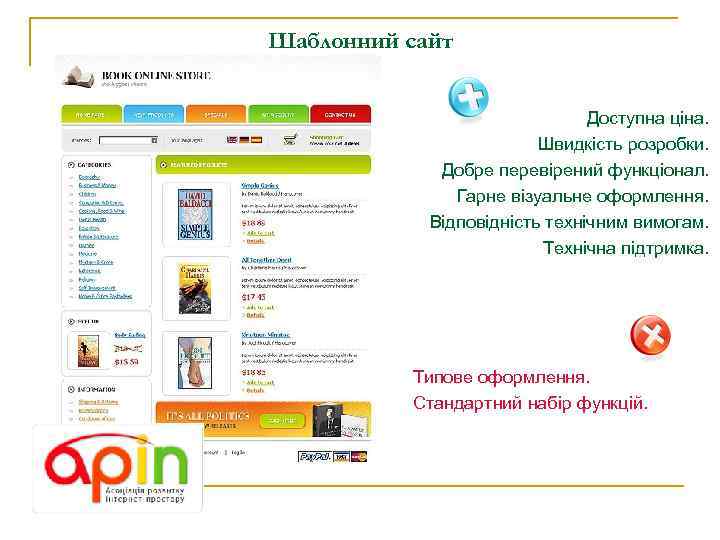 Шаблонний сайт Доступна ціна. Швидкість розробки. Добре перевірений функціонал. Гарне візуальне оформлення. Відповідність технічним