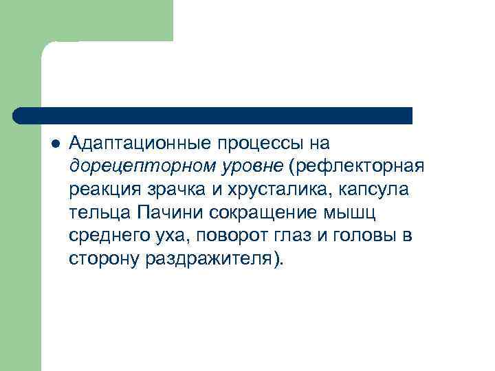 l Адаптационные процессы на дорецепторном уровне (рефлекторная реакция зрачка и хрусталика, капсула тельца Пачини