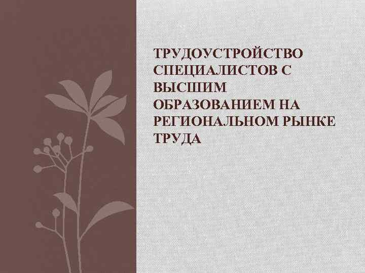 ТРУДОУСТРОЙСТВО СПЕЦИАЛИСТОВ С ВЫСШИМ ОБРАЗОВАНИЕМ НА РЕГИОНАЛЬНОМ РЫНКЕ ТРУДА 