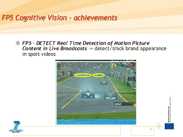 FP 5 Cognitive Vision - achievements ¤ FP 5 – DETECT Real Time Detection
