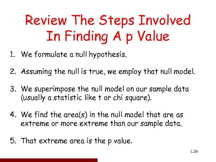 Review The Steps Involved In Finding A p Value 1. We formulate a null
