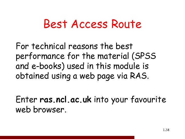 Best Access Route For technical reasons the best performance for the material (SPSS and