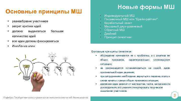 Новые формы МШ Основные принципы МШ • разнообразие участников • запрет критики идей •