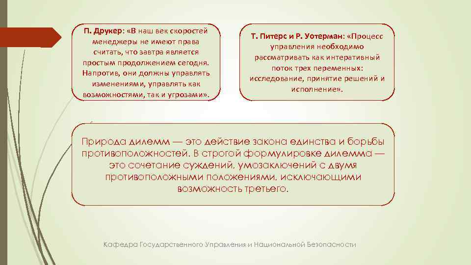 П. Друкер: «В наш век скоростей менеджеры не имеют права считать, что завтра является