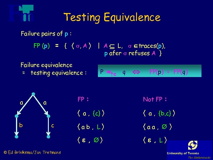 Testing Equivalence Failure pairs of p : = { , A | A L,