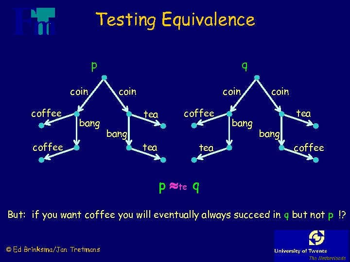 Testing Equivalence p coin coffee bang coffee q coin tea bang tea coffee tea