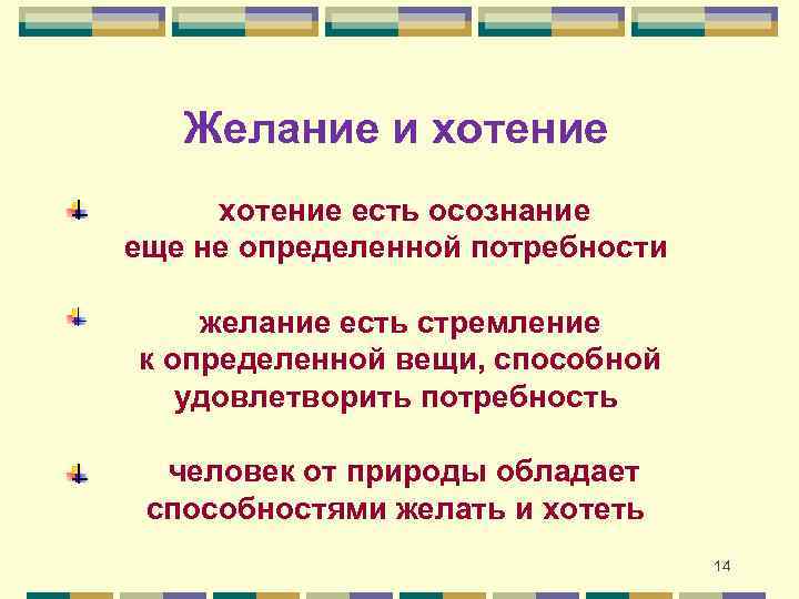 Желание и хотение есть осознание еще не определенной потребности желание есть стремление к определенной