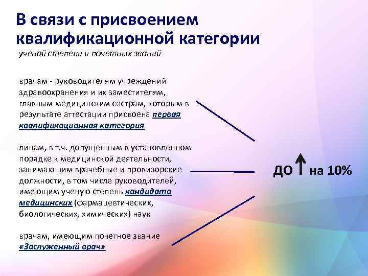 В связи с присвоением квалификационной категории ученой степени и почетных званий врачам - руководителям