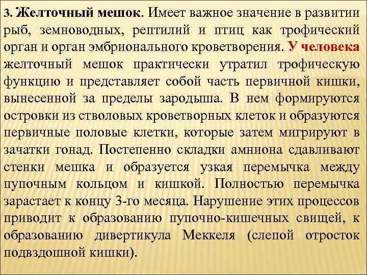 3. Желточный мешок. Имеет важное значение в развитии рыб, земноводных, рептилий и птиц как