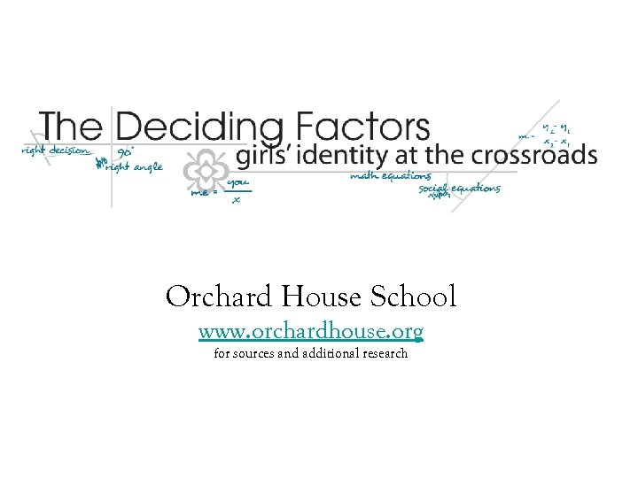 Orchard House School www. orchardhouse. org for sources and additional research 