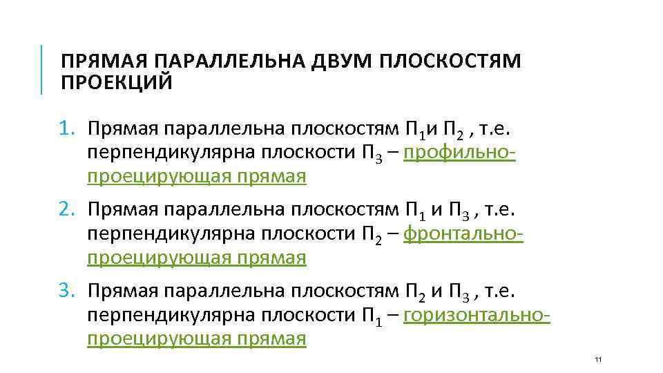 ПРЯМАЯ ПАРАЛЛЕЛЬНА ДВУМ ПЛОСКОСТЯМ ПРОЕКЦИЙ 1. Прямая параллельна плоскостям П 1 и П 2