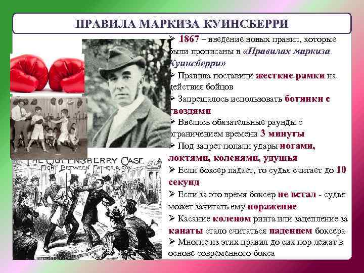 ПРАВИЛА МАРКИЗА КУИНСБЕРРИ Ø 1867 – введение новых правил, которые были прописаны в «Правилах