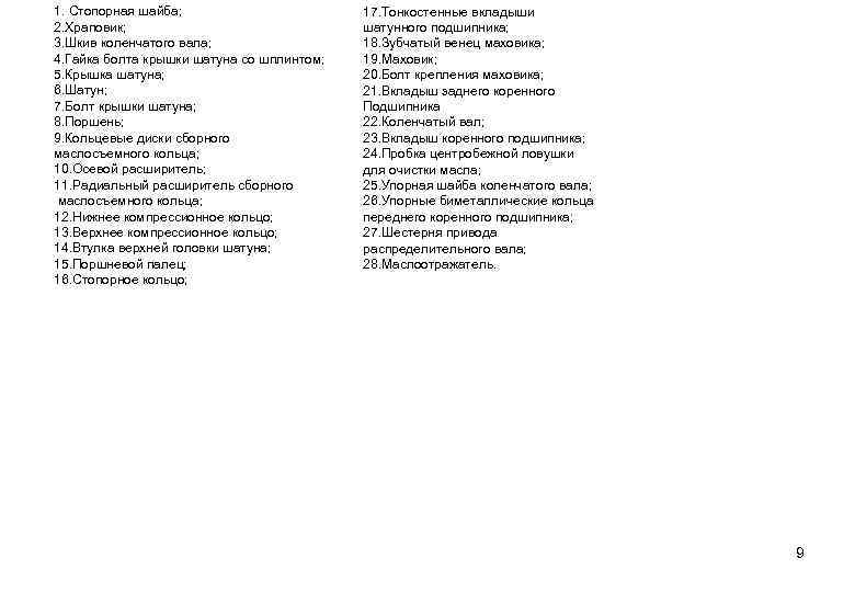 1. Стопорная шайба; 2. Храповик; 3. Шкив коленчатого вала; 4. Гайка болта крышки шатуна