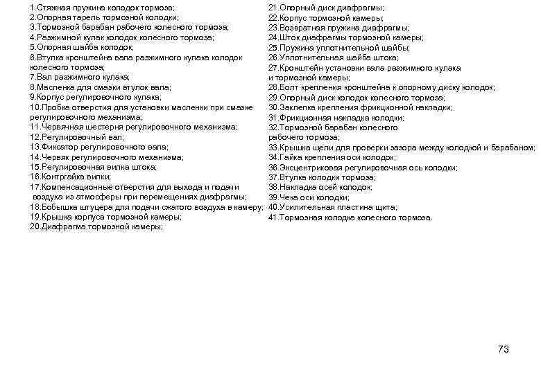 1. Стяжная пружина колодок тормоза; 2. Опорная тарель тормозной колодки; 3. Тормозной барабан рабочего
