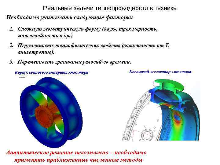 Реальные задачи теплопроводности в технике Необходимо учитывать следующие факторы: 1. Сложную геометрическую форму (двух-,