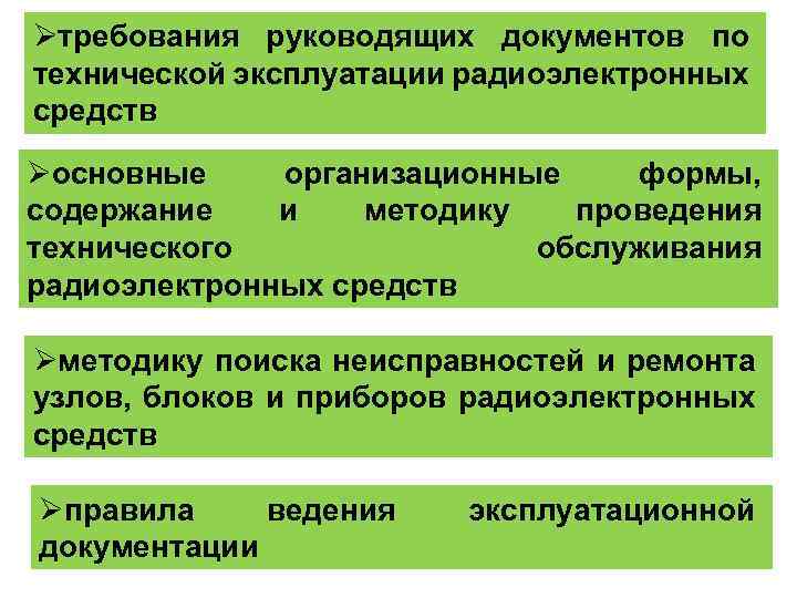 Øтребования руководящих документов по технической эксплуатации радиоэлектронных средств Øосновные организационные формы, содержание и методику