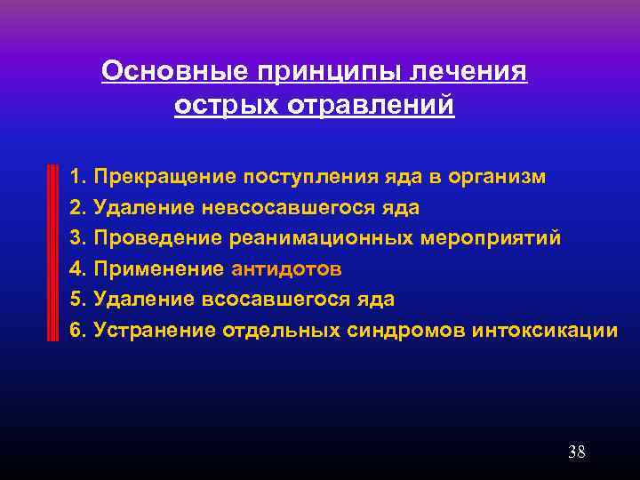Основные принципы лечения острых отравлений 1. Прекращение поступления яда в организм 2. Удаление невсосавшегося