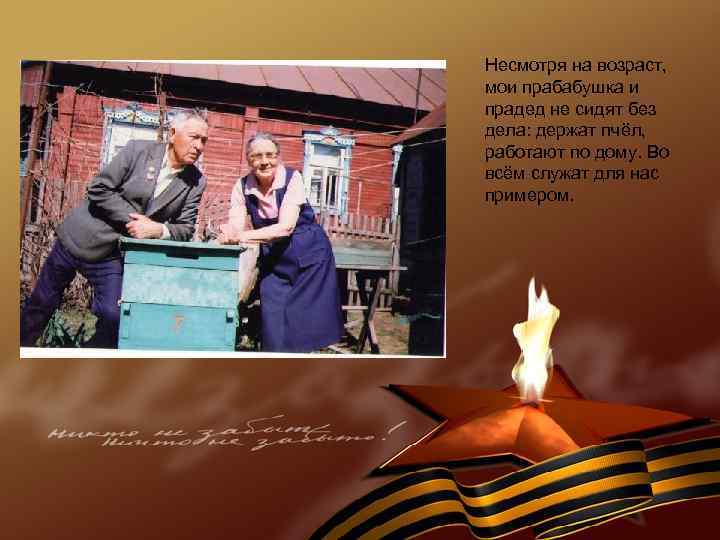 Несмотря на возраст, мои прабабушка и прадед не сидят без дела: держат пчёл, работают