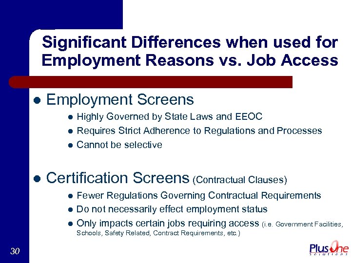 Significant Differences when used for Employment Reasons vs. Job Access l Employment Screens l