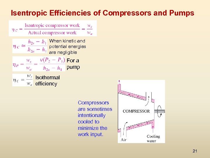 Isentropic Efficiencies of Compressors and Pumps When kinetic and potential energies are negligible For