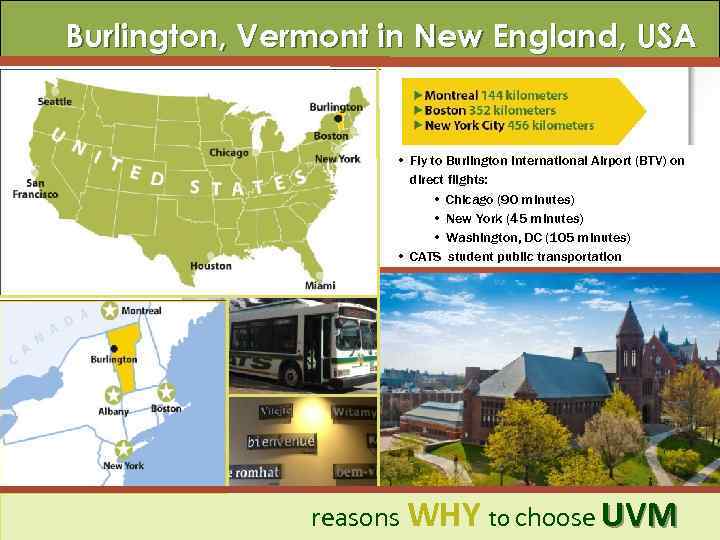 Burlington, Vermont in New England, USA • Fly to Burlington International Airport (BTV) on