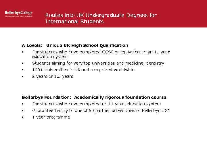 Routes into UK Undergraduate Degrees for International Students A Levels: Unique UK High School