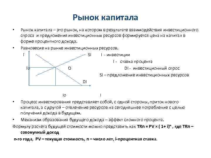 Рынок капитала – это рынок, на котором в результате взаимодействия инвестиционного спроса и предложения
