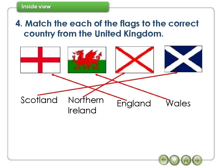 4. Match the each of the flags to the correct country from the United