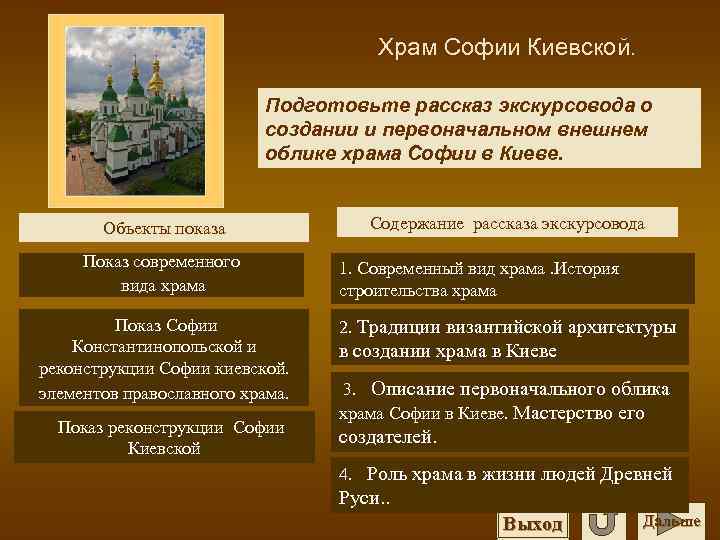 Храм Софии Киевской. Подготовьте рассказ экскурсовода о создании и первоначальном внешнем облике храма Софии