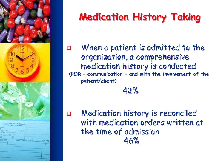Medication History Taking q When a patient is admitted to the organization, a comprehensive