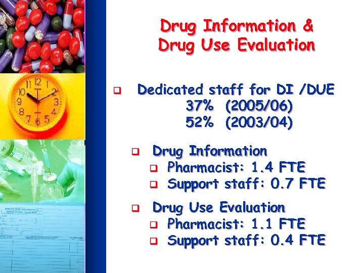 Drug Information & Drug Use Evaluation q Dedicated staff for DI /DUE 37% (2005/06)