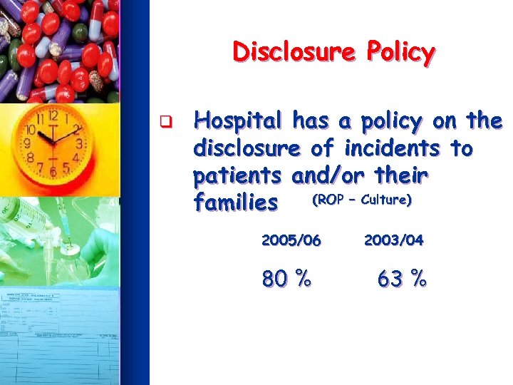 Disclosure Policy q Hospital has a policy on the disclosure of incidents to patients