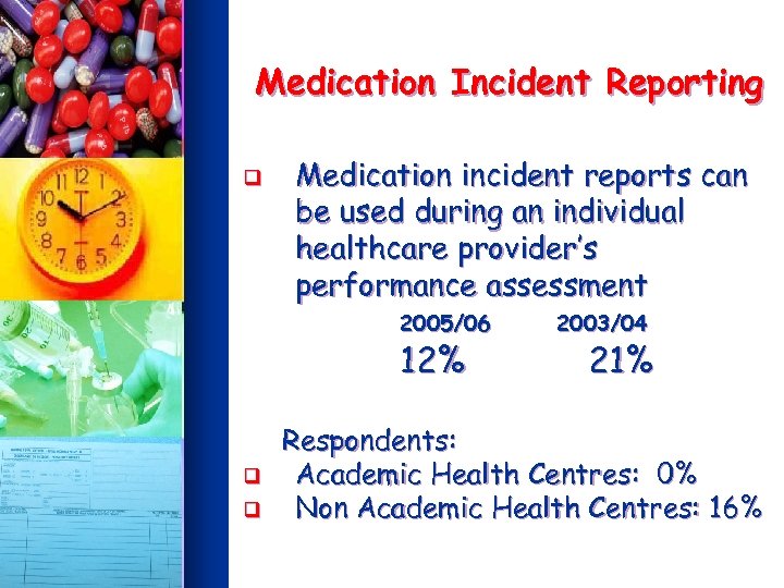 Medication Incident Reporting q Medication incident reports can be used during an individual healthcare