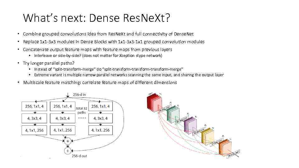 What’s next: Dense Res. Ne. Xt? • Combine grouped convolutions idea from Res. Ne.