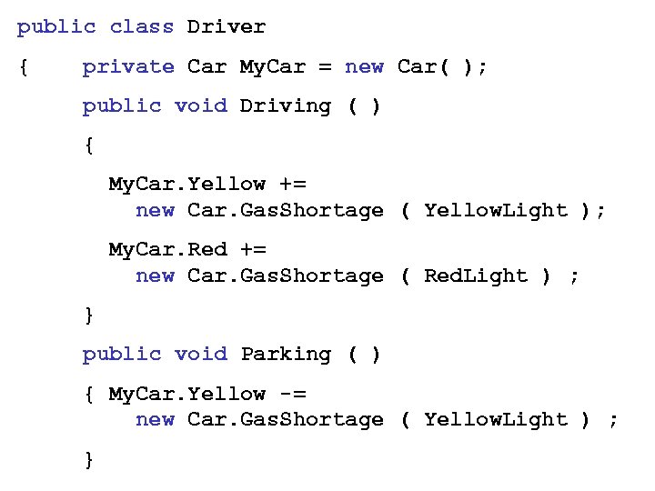 public class Driver { private Car My. Car = new Car( ); public void