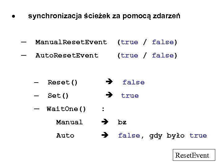  synchronizacja ścieżek za pomocą zdarzeń ─ Manual. Reset. Event (true / false) ─