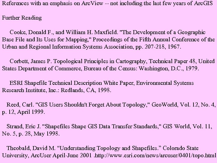 References with an emphasis on Arc. View -- not including the last few years