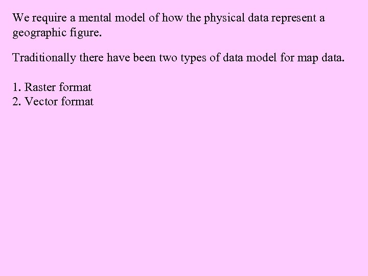 We require a mental model of how the physical data represent a geographic figure.