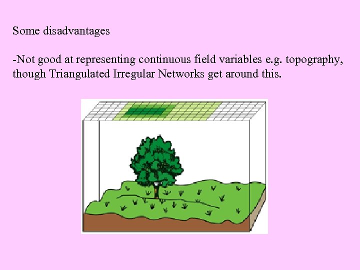 Some disadvantages -Not good at representing continuous field variables e. g. topography, though Triangulated