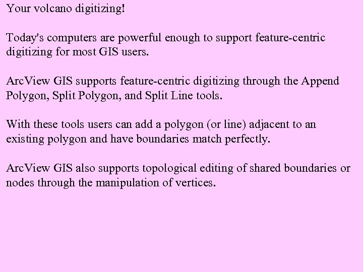 Your volcano digitizing! Today's computers are powerful enough to support feature-centric digitizing for most