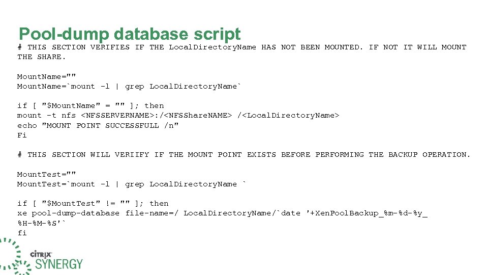 Pool-dump database script # THIS SECTION VERIFIES IF THE Local. Directory. Name HAS NOT