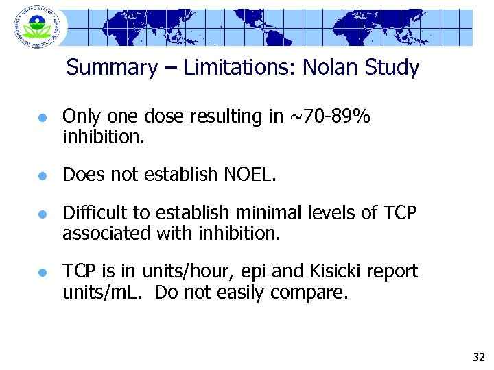 Summary – Limitations: Nolan Study l l Only one dose resulting in ~70 -89%