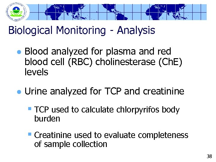 Biological Monitoring - Analysis l Blood analyzed for plasma and red blood cell (RBC)