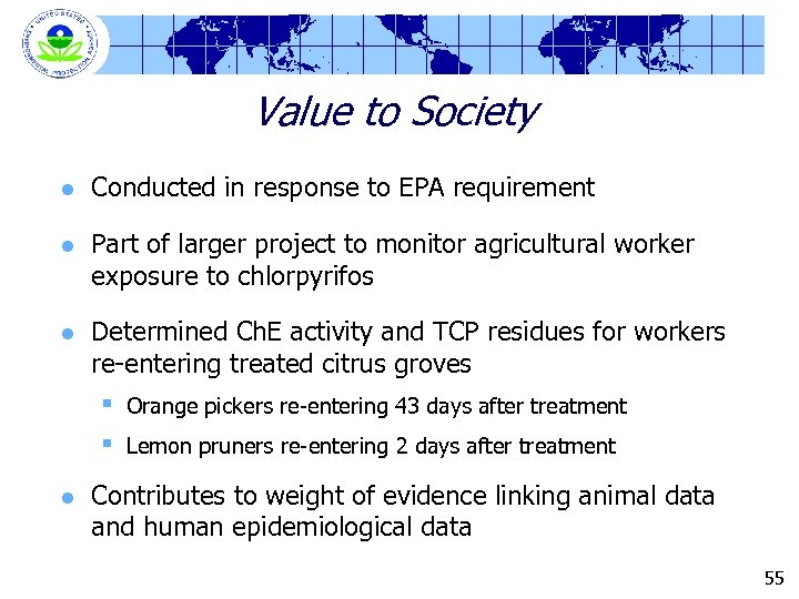 Value to Society l Conducted in response to EPA requirement l Part of larger