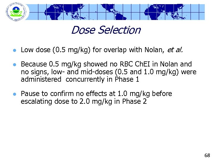 Dose Selection l Low dose (0. 5 mg/kg) for overlap with Nolan, et al.